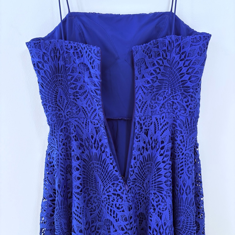 Nicole Miller Blue High Low Embroidered Lace Prom Wedding Guest Dress Gown Sz 8 - Picture 8 of 16